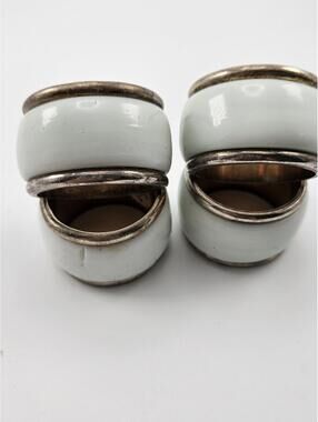 Vintage MCM Style White Enamel Napkin Rings Set of 4 1970s India Home Decor